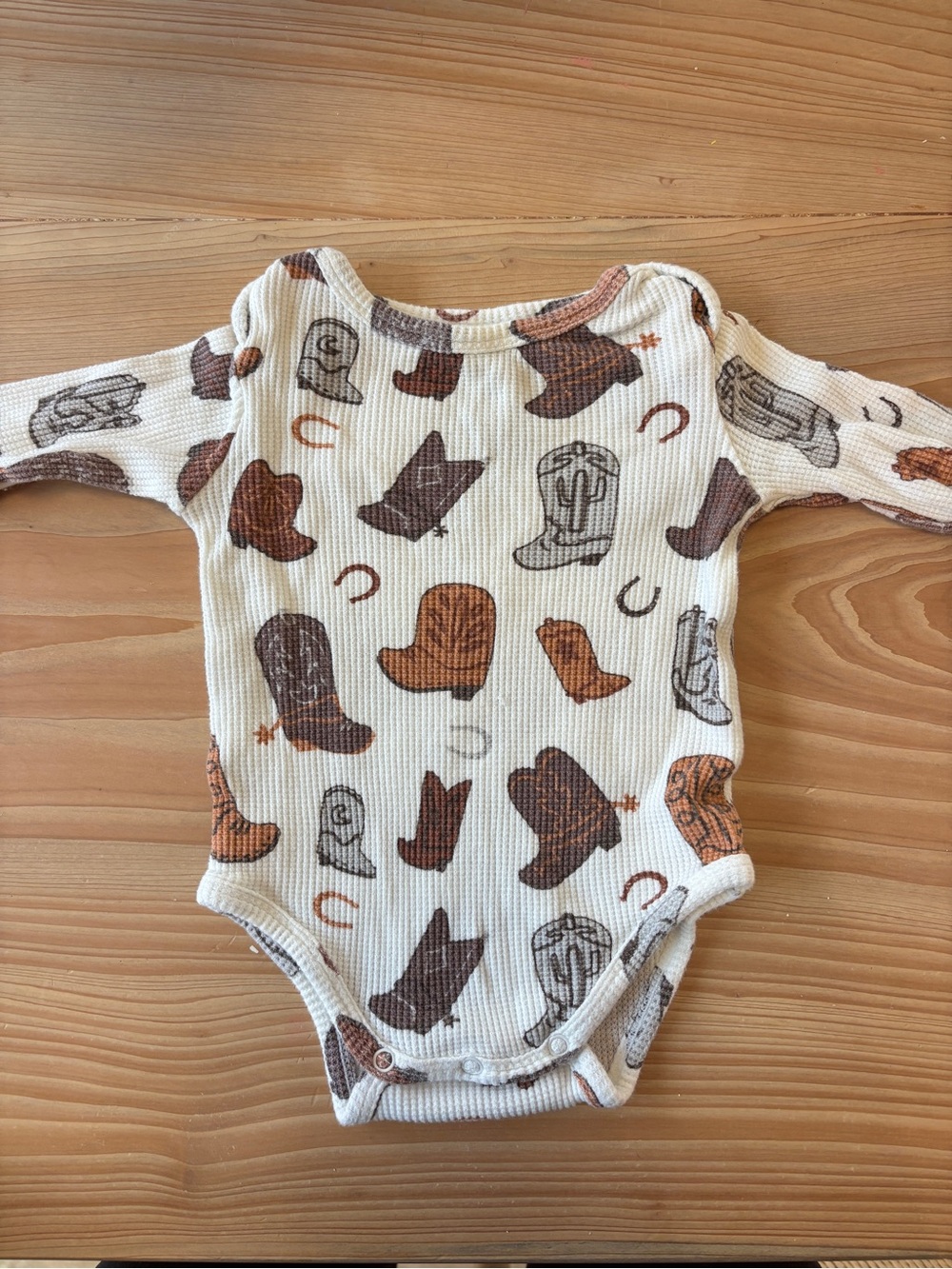 Angel DearOne-Piece Bodysuit with Brown Cowboy Boot Print